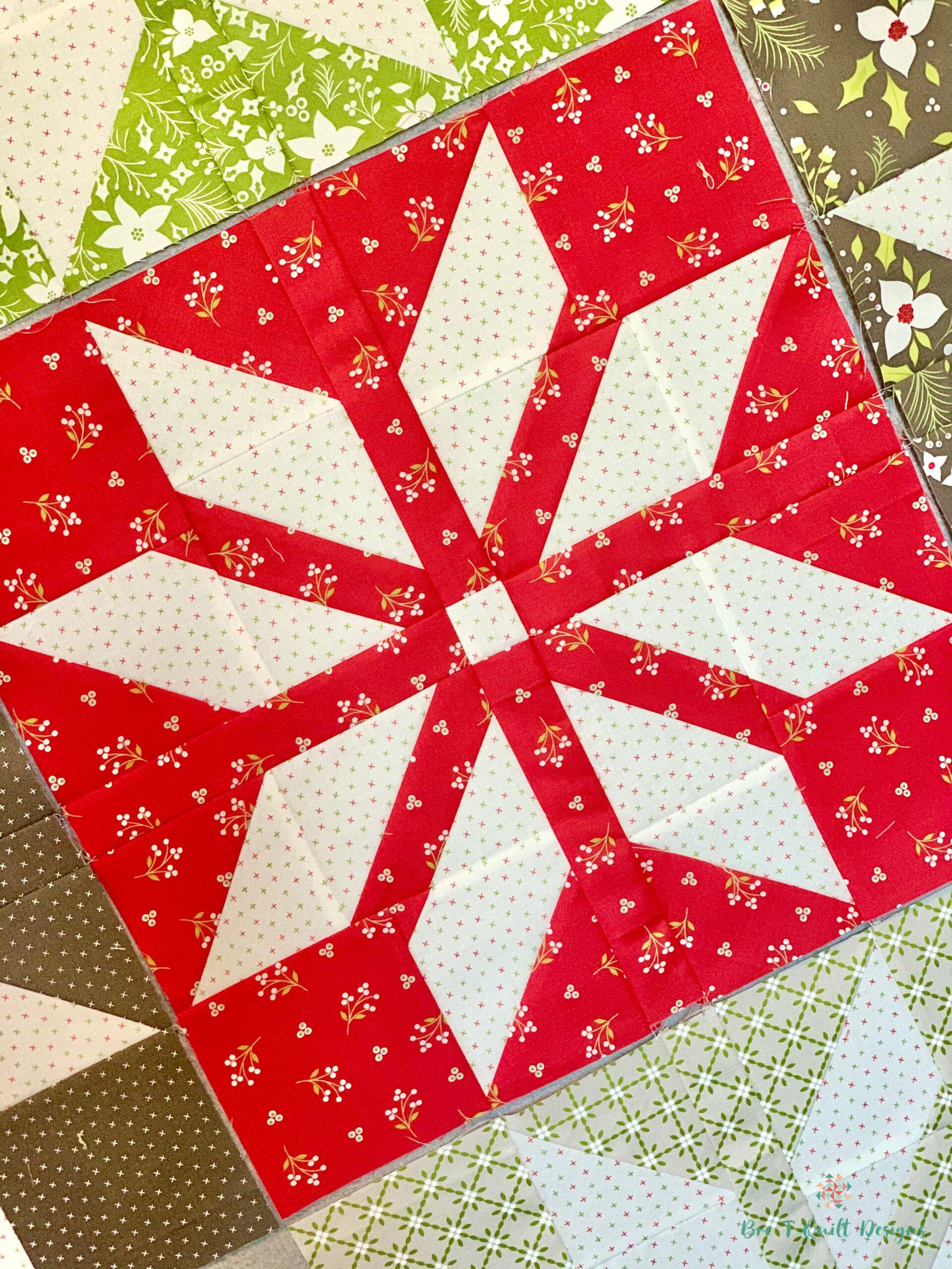 Bright Stars Quilt Block By Elisa & Higgs In Red Holliberry fabric