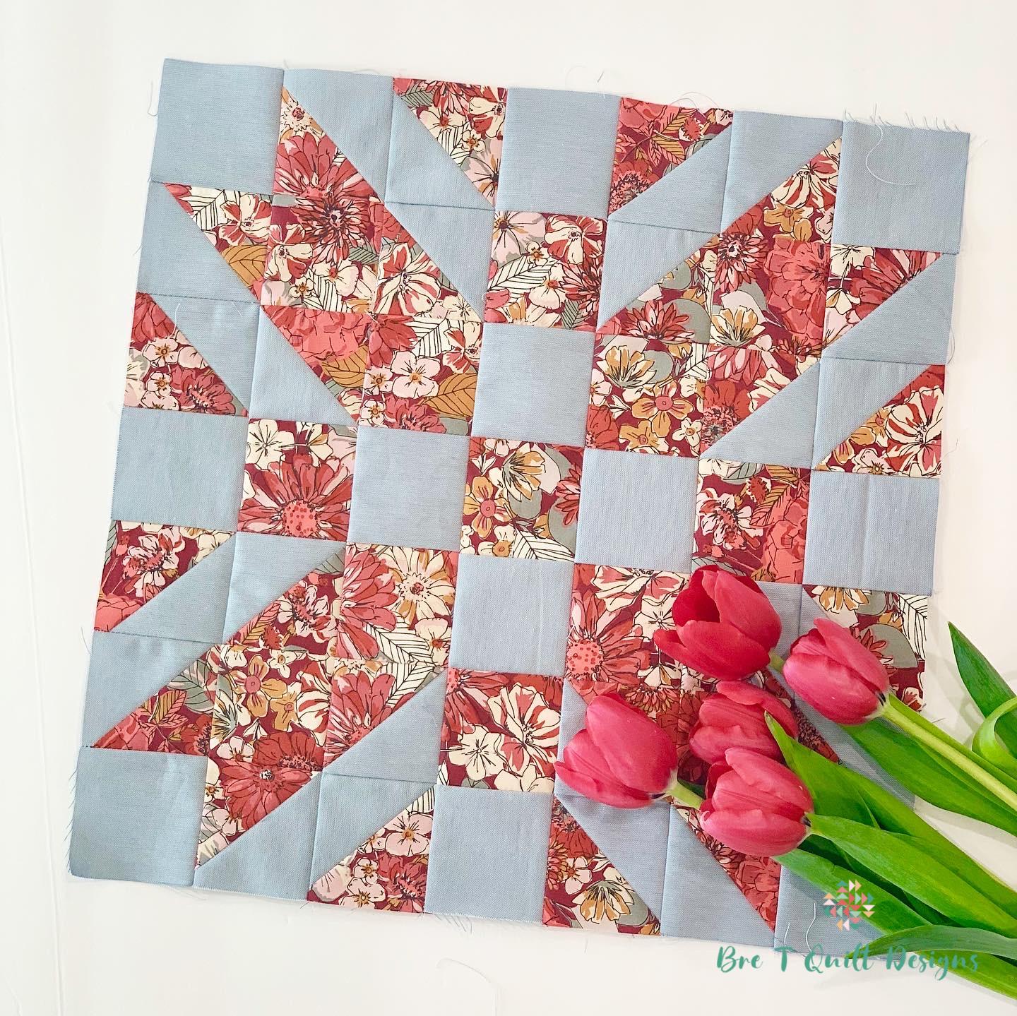 Adelyn Kay Quilt Block In Kismet Fabric With Tulips