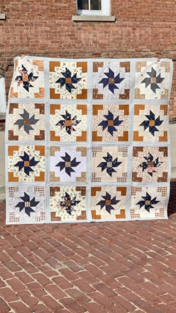 Floral Hall has been on my mind lately, did you know it’s featured in @rileyblakedesigns December catalog for @katherinelenius new line, Luna Field?  I can’t wait to give it a remake! 

This version was made with navy and browns from my scrap bins but the Luna version will be colorful! 

Pattern: Floral Hall

#rileyblakedesigns #floralhallquilt #floralquilt #quilt #quiltfabric