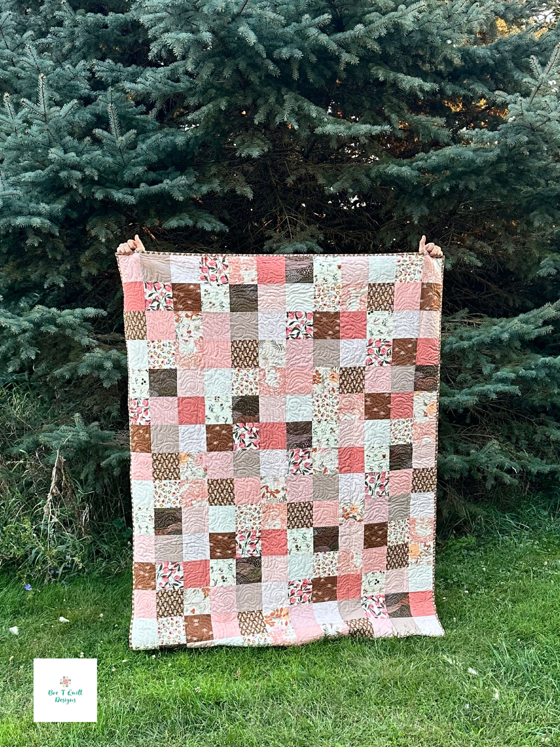 Pink and brown patchwork scrappy quilt pattern