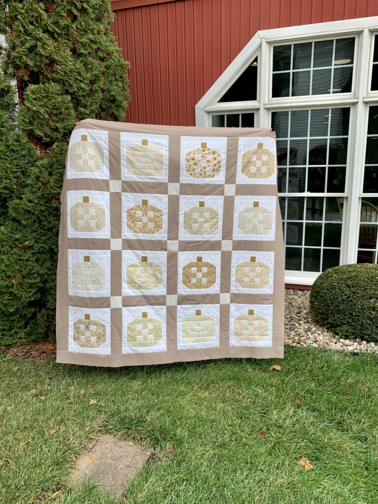Neutral Pumpkin Patched Quilt Throw- Kay Marie Quilt Co.