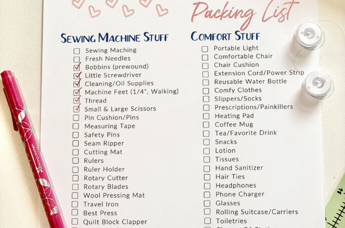 Quilt Retreat Packing List- Free Printable