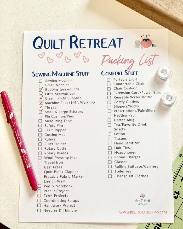 Quilt Retreat Packing List- Free Printable