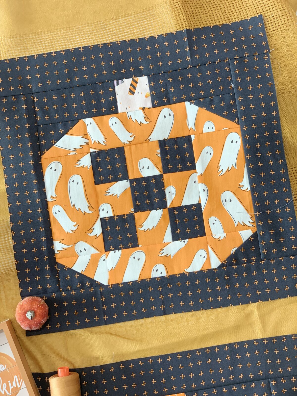 Pumpkin Patched Spooky Ghosts Quilt Block