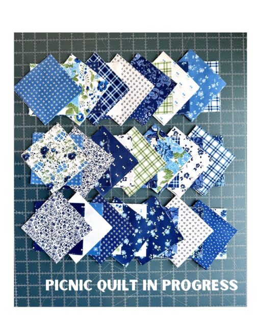 I managed to sneak in some early morning sewing.  I can’t wait to see this Picnic Quilt come together! I mocked it up in @thimbleblossoms Blueprint line and just had to sew it up! (Ignore the lines in the stars 🤦‍♀️)

I love this pattern because it’s a fun one to chain piece. I made all of those blocks in about 2 hours with a few distractions. 

The fabric came from @kaymariequiltco she has a lovely fat quarter bundle that works perfectly for this. 

Everyone needs a summer picnic quilt right? 

#bonnieandcamille #picnicquilt #modafabrics #quiltblocks #quiltersgonnaquilt