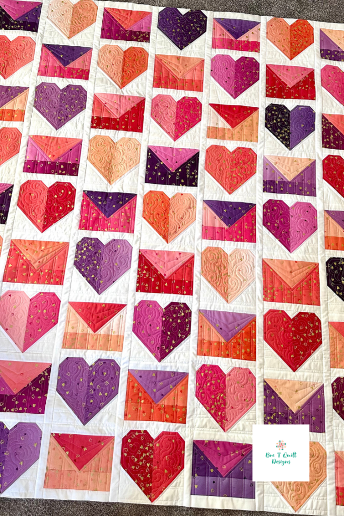 Ombre heart quilt made with the Love Letters pattern in I Heart Ombre fat quarters